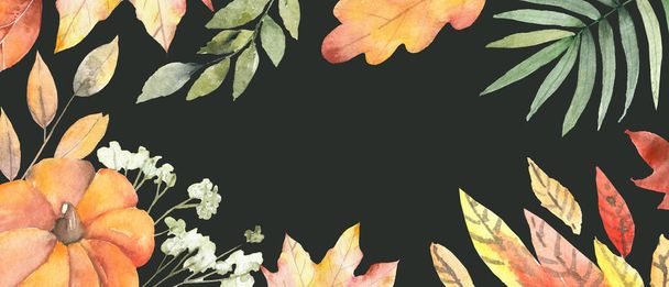 Autumn Festival template. Bright colorful autumn leaves on horizontal white background. - Foto, Imagen