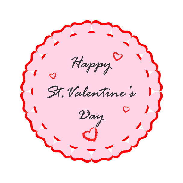Decorative circle frame template with space for text and hearts. Wish of Happy St. Valentines Day. - Vector, Image