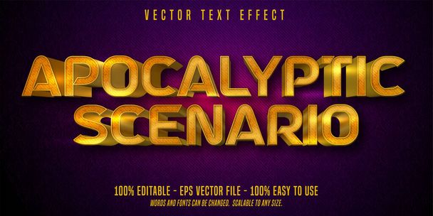 Apocalyptische scenario tekst, glanzend goud stijl bewerkbare tekst effect - Vector, afbeelding