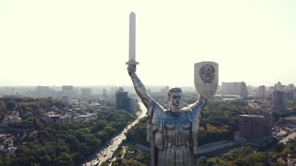 Aerial view of a monument to the statue of motherland and city in Kiev, Ukraine - Footage, Video