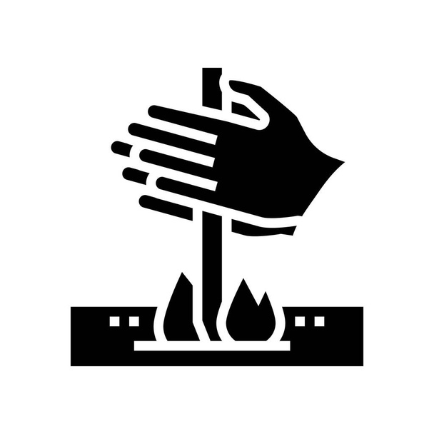 vyvolání požáru vektorem ikony tření glyfu. rozdmýchává oheň tření. izolovaný obrys symbol černá ilustrace - Vektor, obrázek