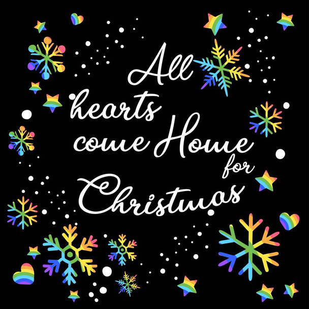 All hearts come Home for Christmas. Funny Hand-drawn Merry Christmas art with text. Vector Art for print. - Вектор, зображення