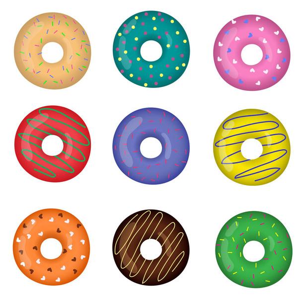Donut set, nine donut - Vector, afbeelding
