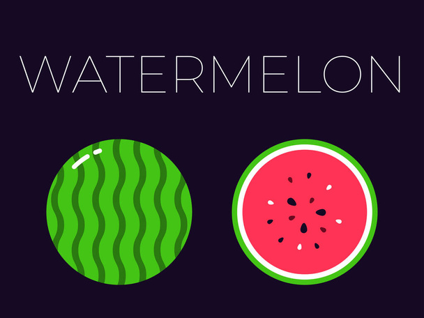 Vector of watermelon and sliced half of watermelon on dark background - Διάνυσμα, εικόνα