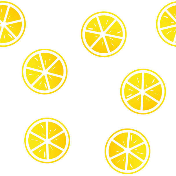 ベクトルスライス柑橘類。白い背景にレモン、オレンジ、ライムのシームレスなパターンのベクトルアイコン。レイヤーをグループ化して簡単にイラストを編集できます。デザインのために - ベクター画像