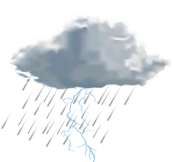 Rain cloud with raindrops and lightning - Vector, Image