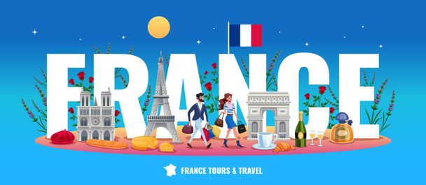 Koncepcja turystyczna Francji - Wektor, obraz