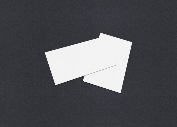 Üres fehér Névjegykártya mockup halom szürke texturált papír háttér. - Fotó, kép