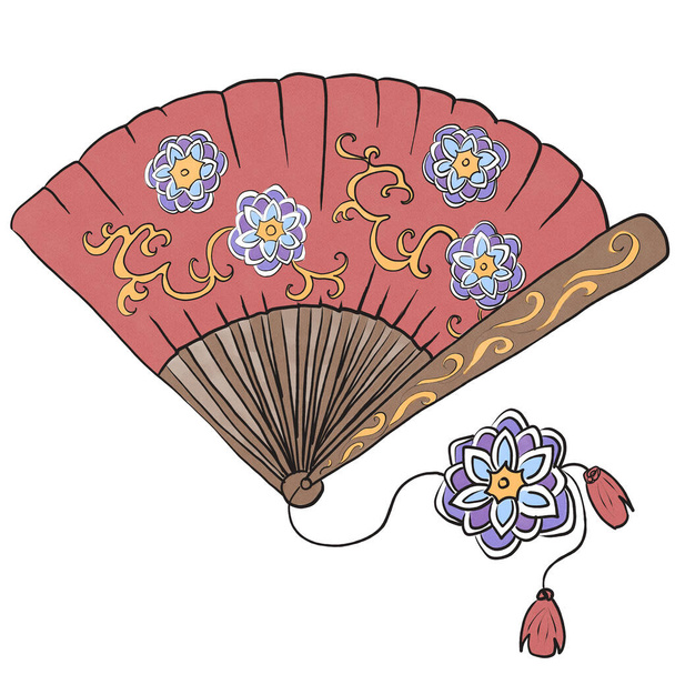 rode waaier met traditioneel Japans patroon - Foto, afbeelding