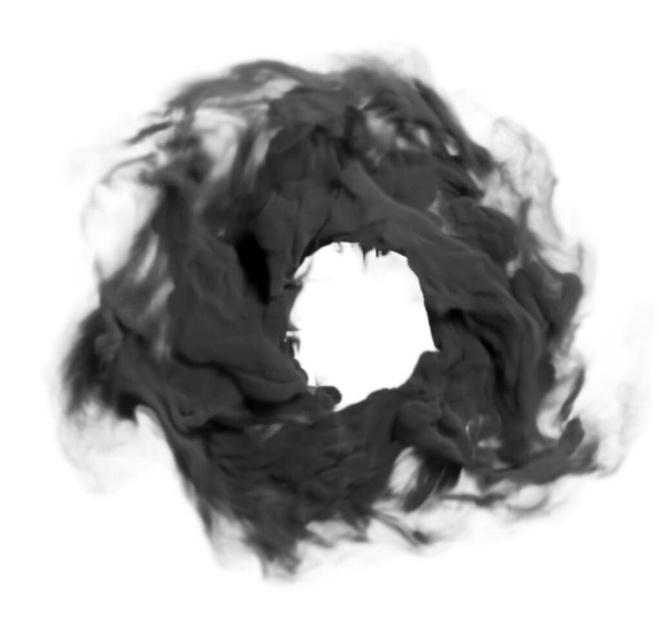 Circle made of black smoke close-up on a white background. - Photo, image