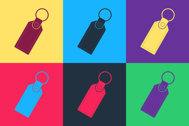 Pop art Rectangular key chain with ring for key icon isolated on color background.  Vector. - Vector, Image