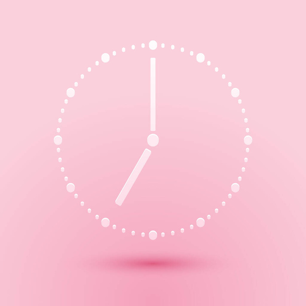 Icono de reloj de corte de papel aislado sobre fondo rosa. Símbolo de tiempo. Estilo de arte de papel. Vector. - Vector, imagen