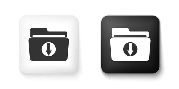 Ícone de download de pasta preto e branco isolado no fundo branco. Botão quadrado. Vetor. - Vetor, Imagem