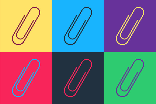 Pop art Paper clip icon isolated on color background.  Vector. - Vector, Image