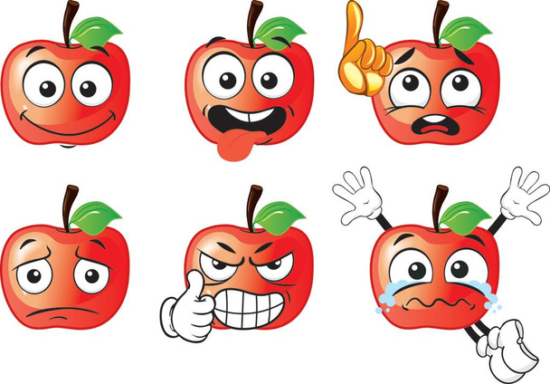 Vector set of cartoon character with many expressions. Apple - Vector, Image