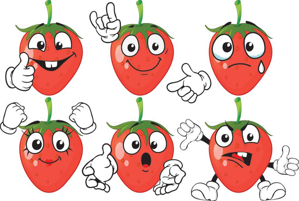 Vector set of cartoon character with many expressions. Strawberry - Vector, Image