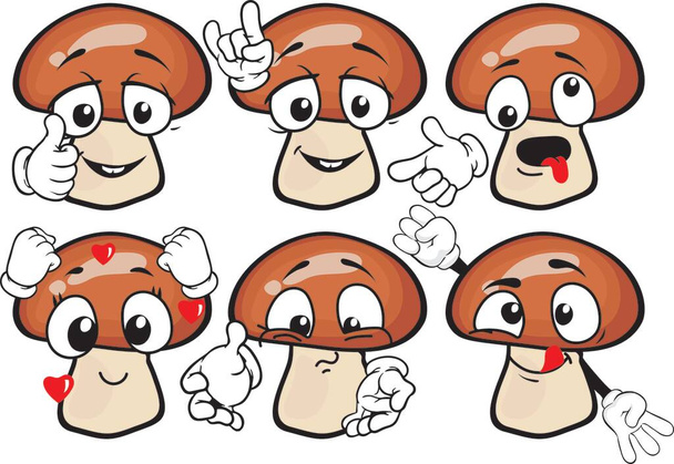 Vector set of cartoon character with many expressions. Mashrooms. - Vector, Image
