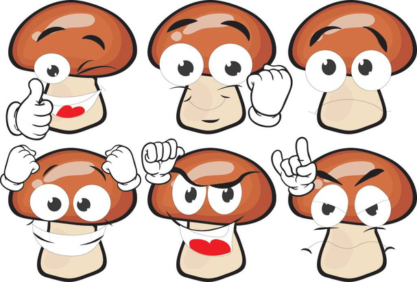 Vector set of cartoon character with many expressions. Mashrooms. - Vector, Image