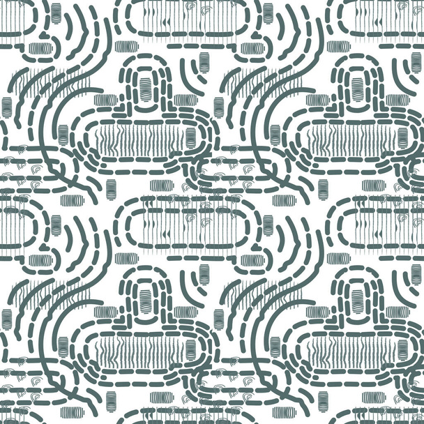 Líneas retorcidas azules y otras formas abstractas sobre fondo blanco patrón de repetición sin costuras - Vector, imagen