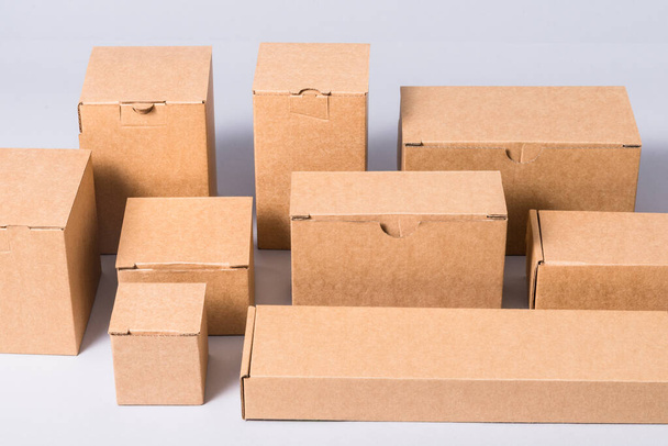 Set of different brown carton cardboard boxes, lot - Foto, Imagen