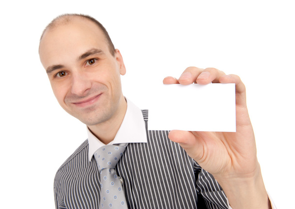 Business man handing a blank business card - Foto, Imagem