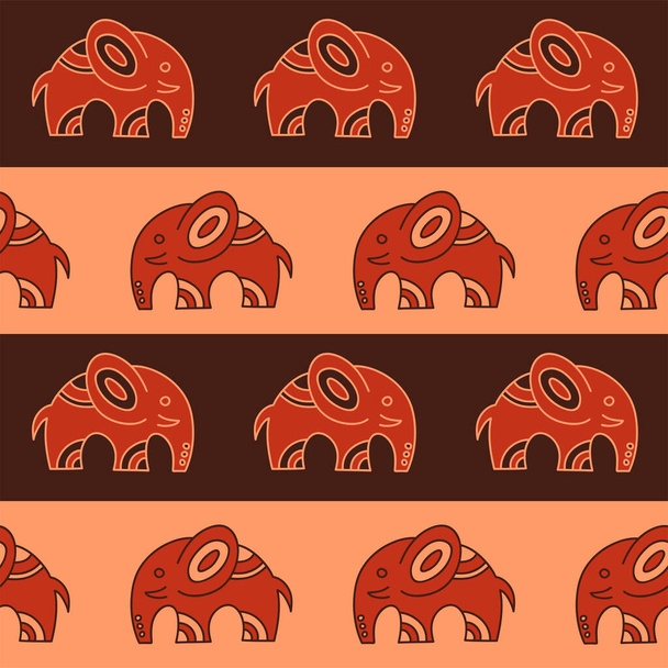Vector seamless pattern with elephants in ethnic style. Tribal endless ornament for your design - Vecteur, image