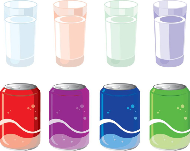 Visualización vectorial de un vaso con una bebida y una lata sin marcar. - Vector, imagen