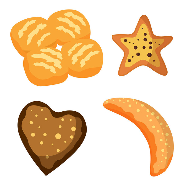 Bread bakery assortiment. Set of baking pastry products for bakery menu, recipe book. Cartoon cute characters of baguette, croissant, cookies, buns - Vector, Imagen