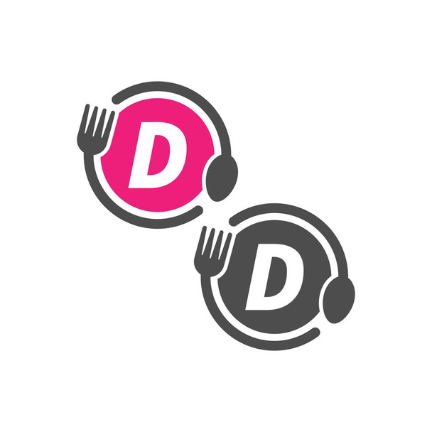 Haarukka ja lusikka kuvake kiertävä kirjain D logo suunnittelu käsite - Vektori, kuva