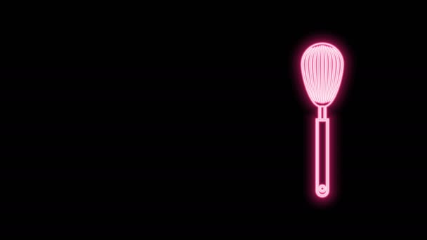 Žhnoucí neonová čára Kuchyně whisk ikona izolované na černém pozadí. Nádobí na vaření, šlehač vajec. Znamení příboru. Symbol směsi jídla. Grafická animace pohybu videa 4K - Záběry, video