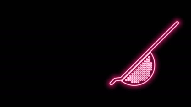 Leuchtende Neon-Linie Küche Sieb Symbol isoliert auf schwarzem Hintergrund. Kochutensilien. Besteckschild vorhanden. 4K Video Motion Grafik Animation - Filmmaterial, Video