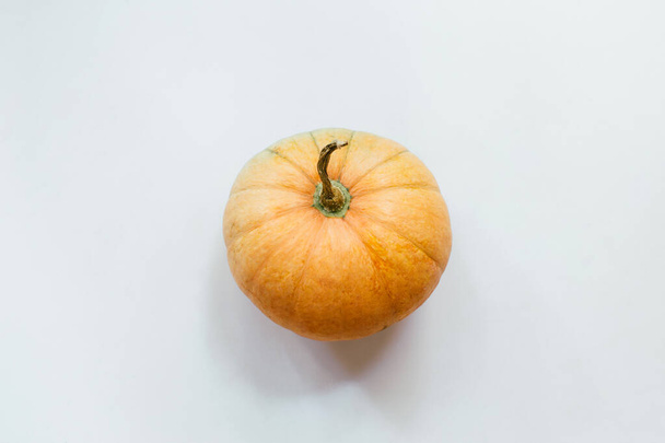 Pumpkin on white background. Halloween concept. Flat lay, top view - Фото, изображение