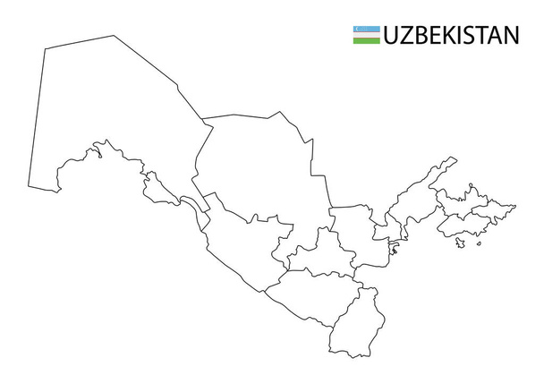 Carte de l'Ouzbékistan, contours détaillés en noir et blanc des régions du pays. Illustration vectorielle - Vecteur, image
