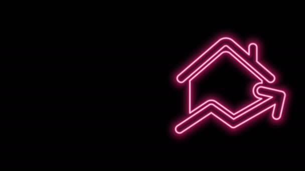 Žhnoucí neonová čára Rostoucí náklady na ikonu bydlení izolované na černém pozadí. Rostoucí cena nemovitostí. Rezidenční graf se zvyšuje. Grafická animace pohybu videa 4K - Záběry, video