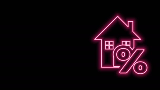 Žhnoucí neonovou linku Dům s výraznou ikonu slevové značky izolované na černém pozadí. Procentuální cena domu. Realitní dům. Symbol procenta kreditu. Grafická animace pohybu videa 4K - Záběry, video