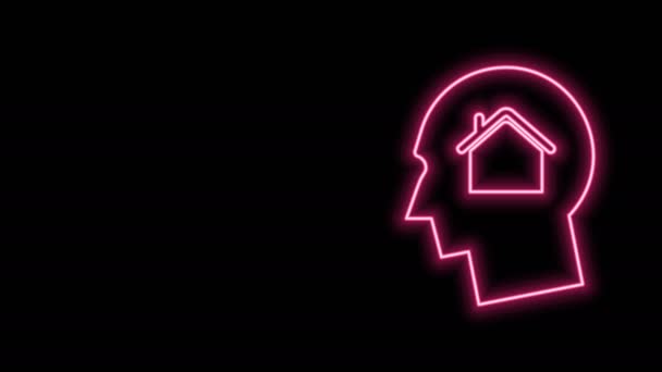 Ligne lumineuse néon Homme rêvant d'acheter une nouvelle icône de la maison isolée sur fond noir. Animation graphique de mouvement vidéo 4K - Séquence, vidéo