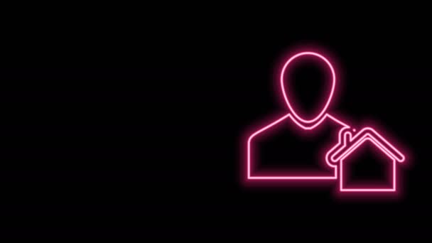 Leuchtendes Neon Line Realtor Symbol isoliert auf schwarzem Hintergrund. Hauskauf. 4K Video Motion Grafik Animation - Filmmaterial, Video