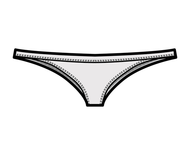 Tangas technical fashion illustration with elastic waistband, low rise, medium coverage. Flat briefs knickers lingerie - ベクター画像