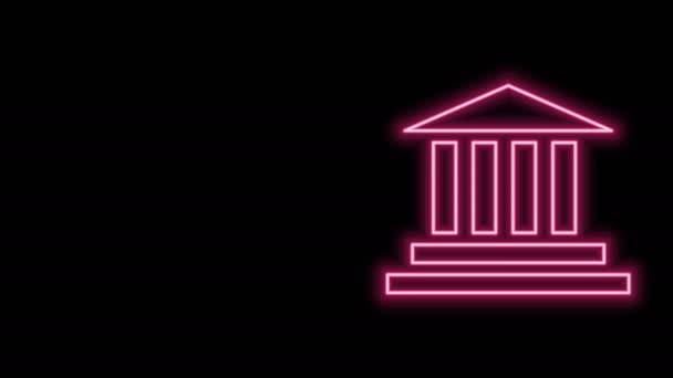 Ragyogó neon vonal Múzeum épület ikon elszigetelt fekete háttér. 4K Videó mozgás grafikus animáció - Felvétel, videó