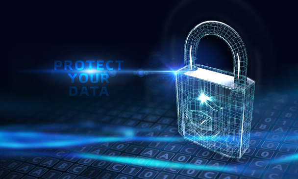サイバーセキュリティデータ保護ビジネス技術プライバシーコンセプト。データを保護する  - 写真・画像