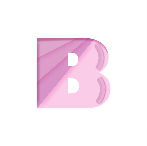 Pink alphabet B with paper cut shapes on white background. - Vector, Image