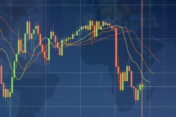 Mum boyası çizelgesi mavi arkaplanda piyasa alım-satım koşullarını gösteriyor. - Fotoğraf, Görsel