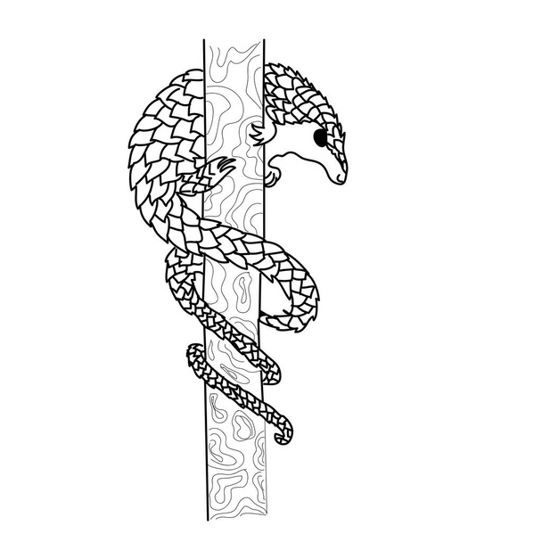 Ручной рисунок панголина со словом "сохранить панголин". Концепция борьбы с контрабандой животных кампании, которая широко преследуется за сжигание - Вектор,изображение