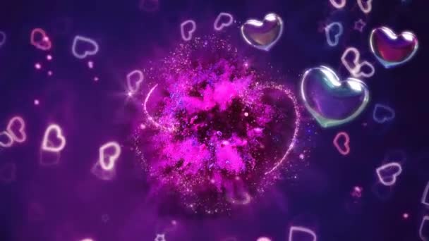 Güzelim Heart & Love arka planı 3d Pürüzsüz 4K-Romantik Renkli Parıldayan Kalpler. Romantizm, aşk, evlilik, sevgililer günü ve doğum günü davetiyesi için animasyon geçmişi. - Video, Çekim