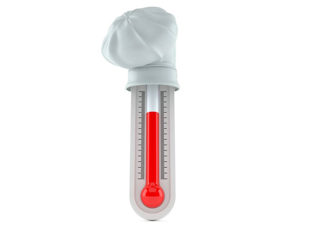 Thermometer with chef's hat isolated on white background. 3d illustration - Fotoğraf, Görsel