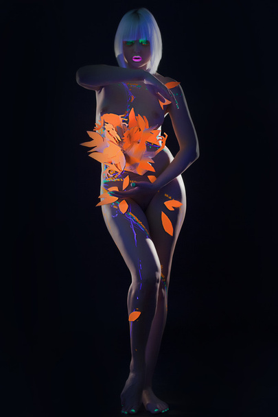 Sensual naked girl with futuristic design on body - Photo, Image