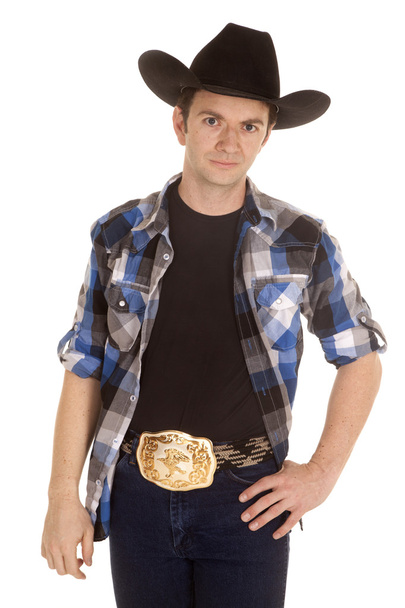 Cowboy avec chapeau noir stand avec sourire
 - Photo, image