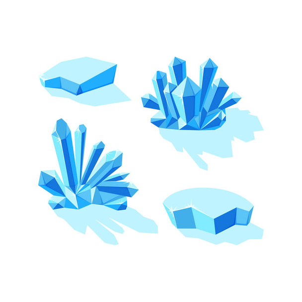 Ice crystals and icebergs isolated in white background. Set of druses and separate crystals made of blue mineral. Winter landscape elements. Vector illustration - Vector, afbeelding