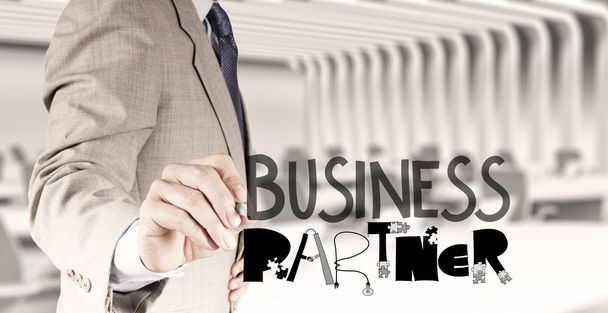 businessman hand draw business partner design word as concept - Photo, Image
