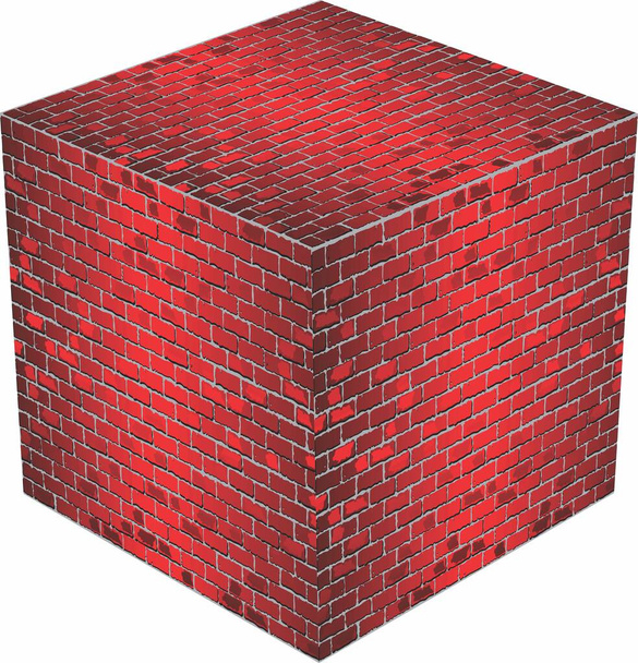 Un cubo hecho de ladrillos rojos - Ilustración, ilustración vectorial abstracta roja - Vector, imagen